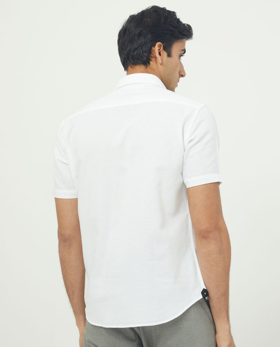 Rare Rabbit Men's Rissa White Cotton Plain Regular Fit Half Sleeve Collared Shirt