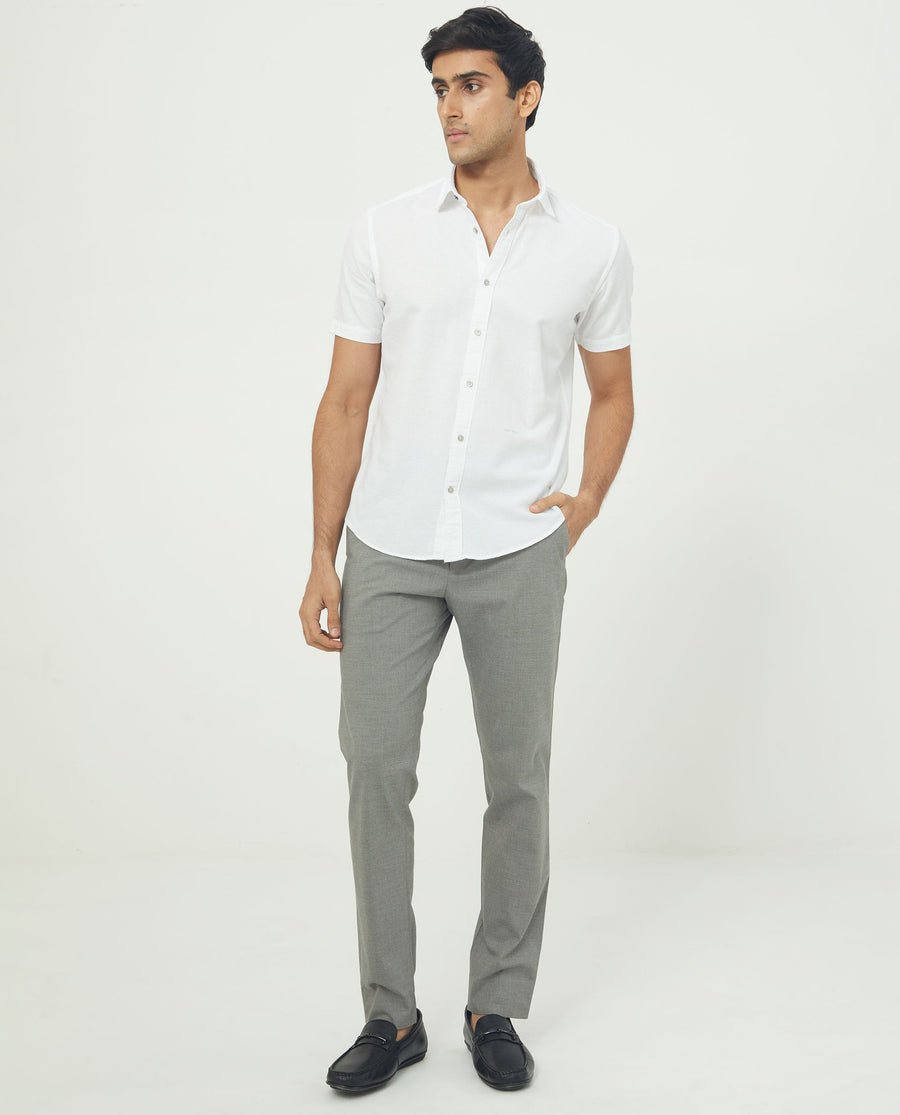Rare Rabbit Men's Rissa White Cotton Plain Regular Fit Half Sleeve Collared Shirt