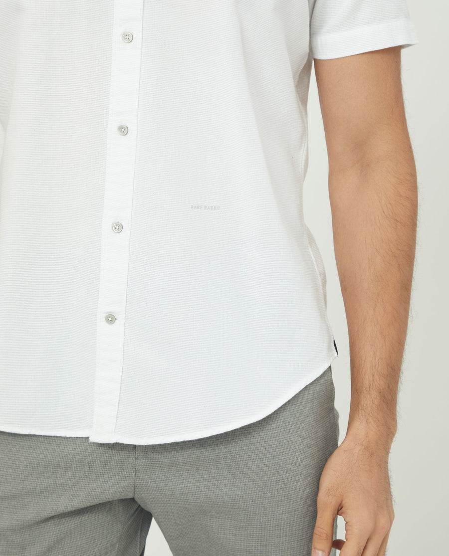 Rare Rabbit Men's Rissa White Cotton Plain Regular Fit Half Sleeve Collared Shirt