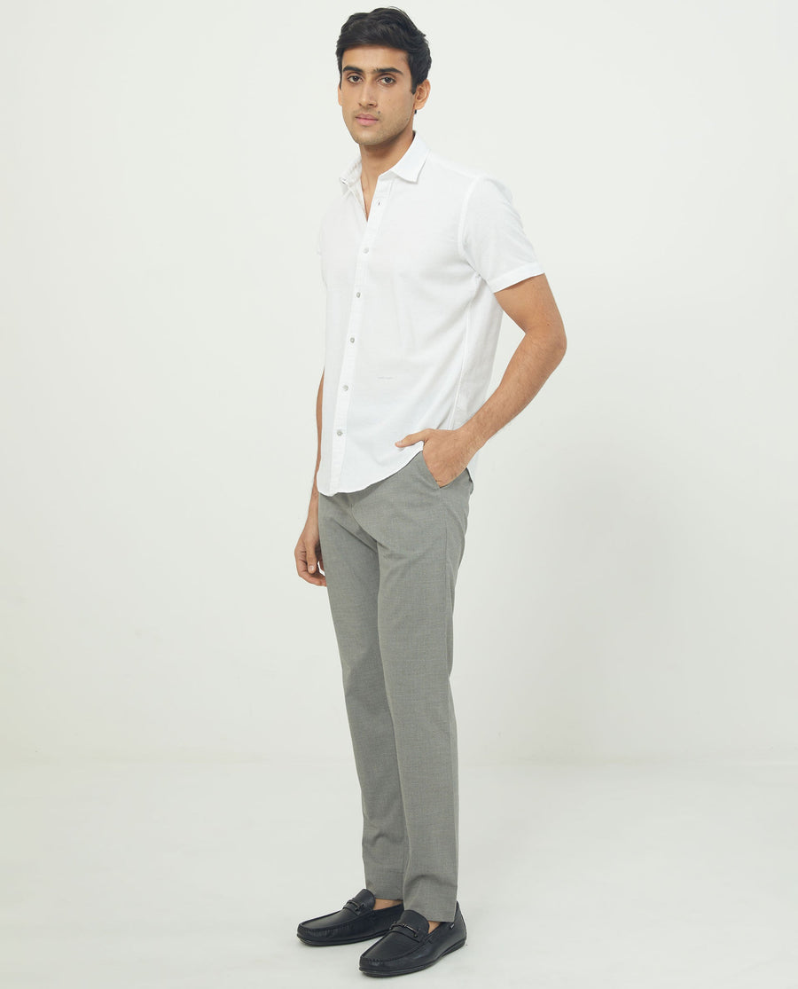 Rare Rabbit Men's Rissa White Cotton Plain Regular Fit Half Sleeve Collared Shirt