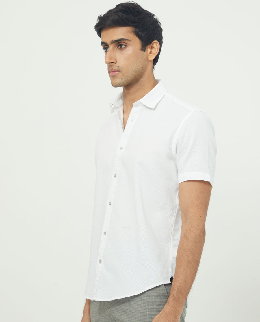 Rare Rabbit Men's Rissa White Cotton Plain Regular Fit Half Sleeve Collared Shirt