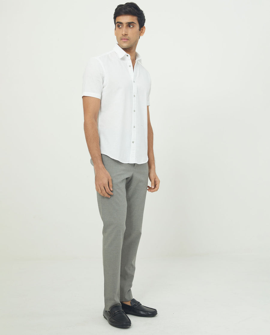 Rare Rabbit Men's Rissa White Cotton Plain Regular Fit Half Sleeve Collared Shirt