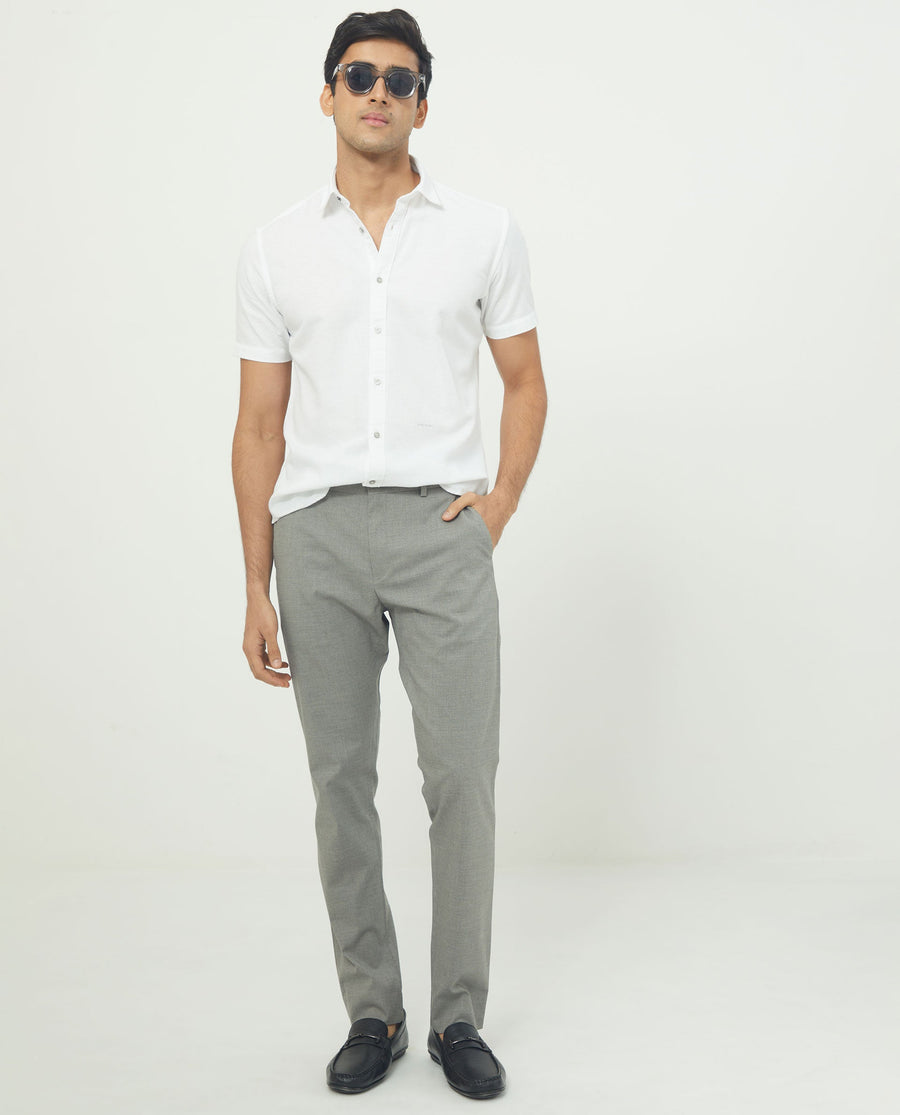 Rare Rabbit Men's Rissa White Cotton Plain Regular Fit Half Sleeve Collared Shirt