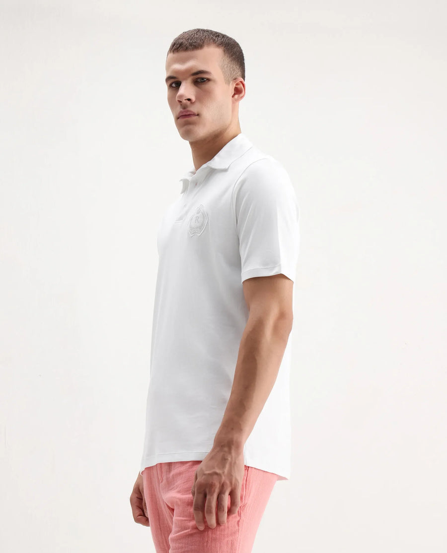 Rare Rabbit Men's Ritz White Cotton Plain Regular Fit Half Sleeve Polo