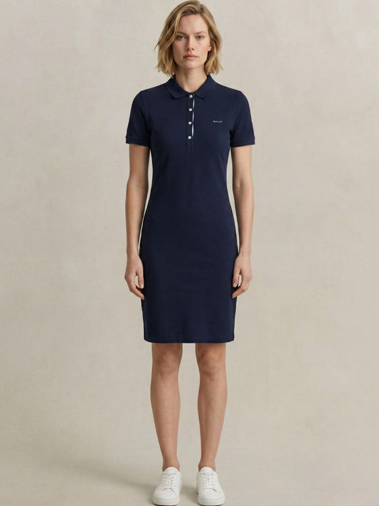 Gant Women Navy Blue Solid Stretchable Slim Fit Pique Dress