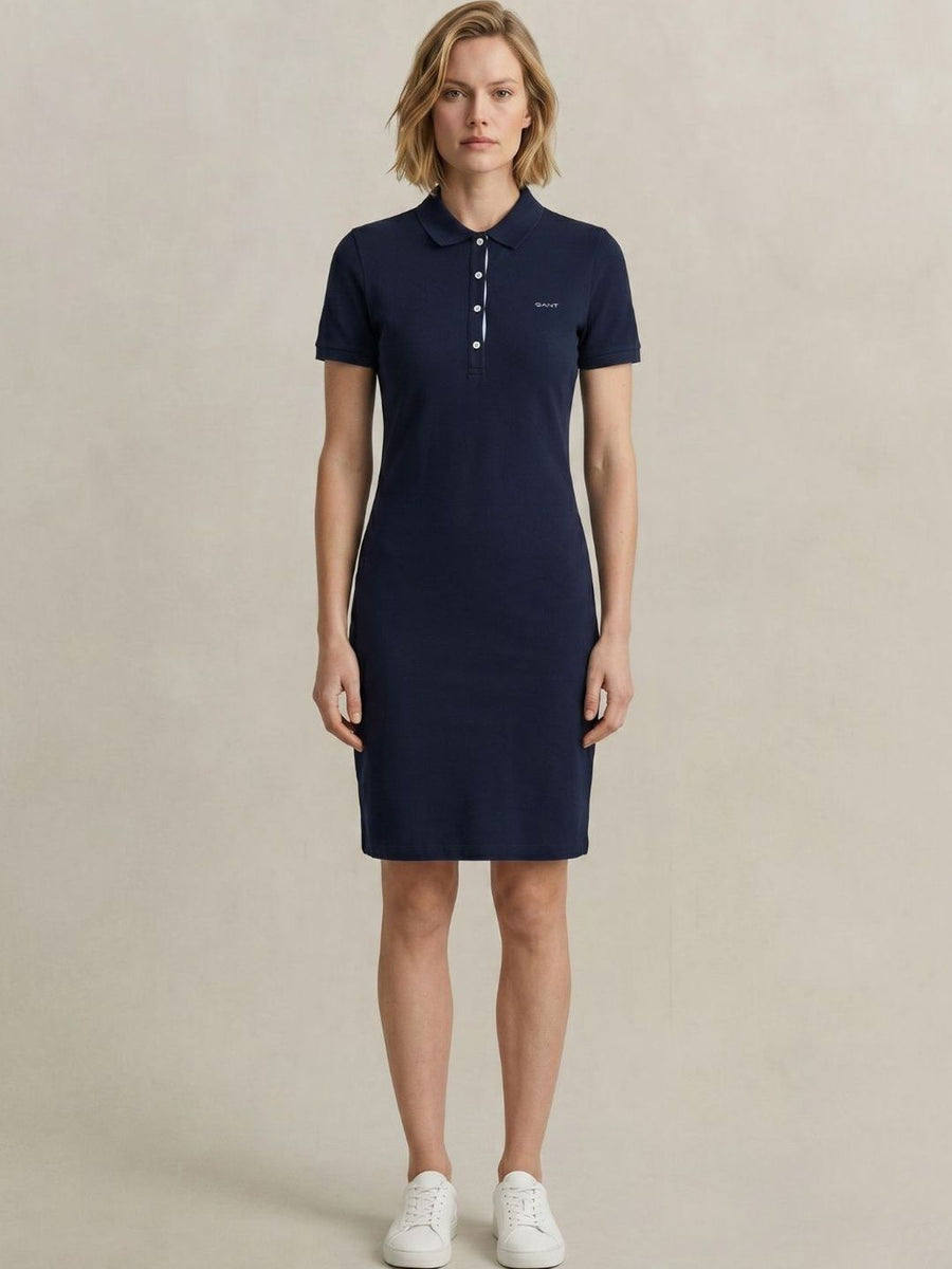 Gant Women Navy Blue Solid Stretchable Slim Fit Pique Dress