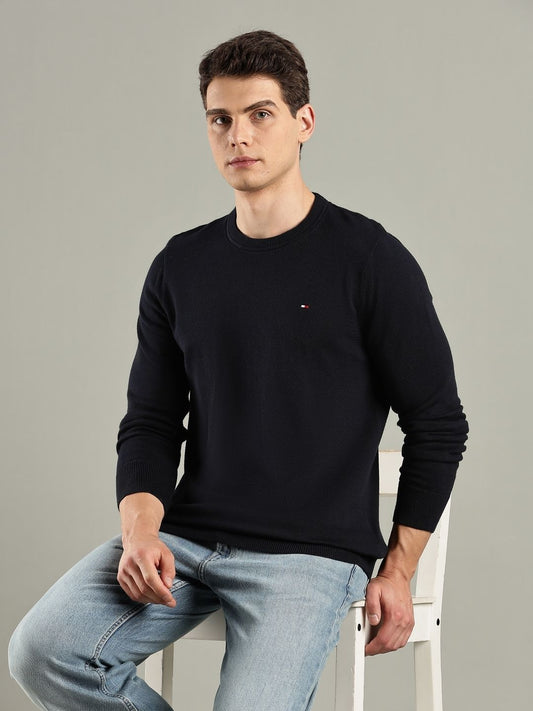 Tommy Hilfiger Men Solid Round Neck Regular-Fit Cotton Pullover