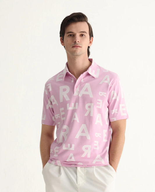 Rare Rabbit Men's Rocha Pastel Purple Cotton Monogram Print Regular Fit Half Sleeve Polo
