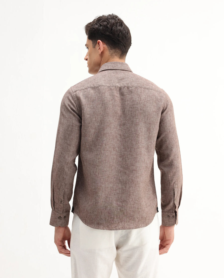 Rare Rabbit Men's Rome-Fs Dusky Brown Polyester Blend Plain Regular Fit Full Sleeve Collared Shirt