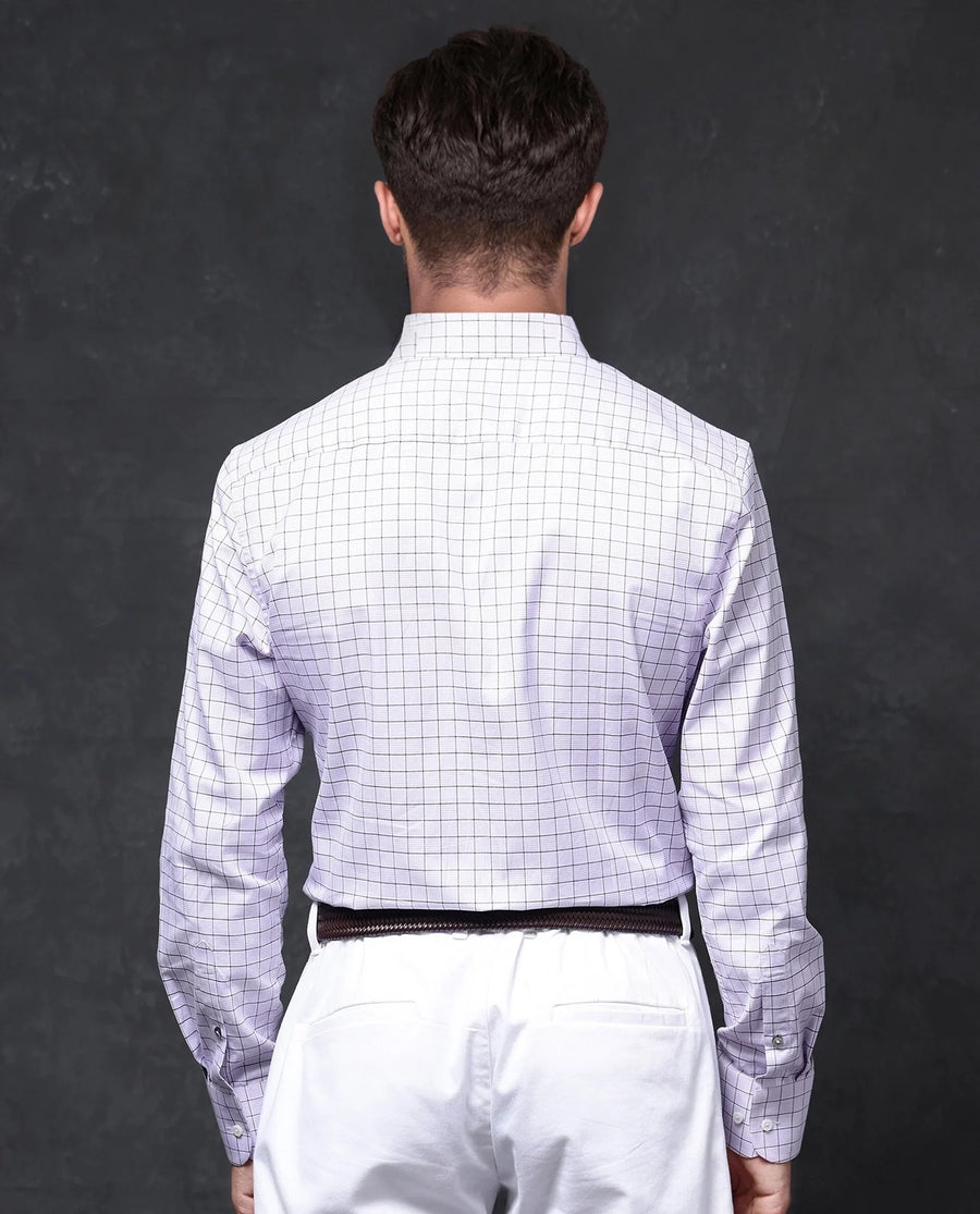 Rare Rabbit Men's Rooney Light Purple Cotton Checked Print Regular Fit Full Sleeve Collared Shirt