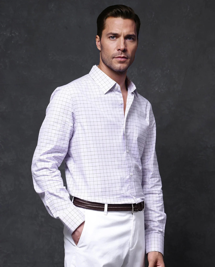 Rare Rabbit Men's Rooney Light Purple Cotton Checked Print Regular Fit Full Sleeve Collared Shirt