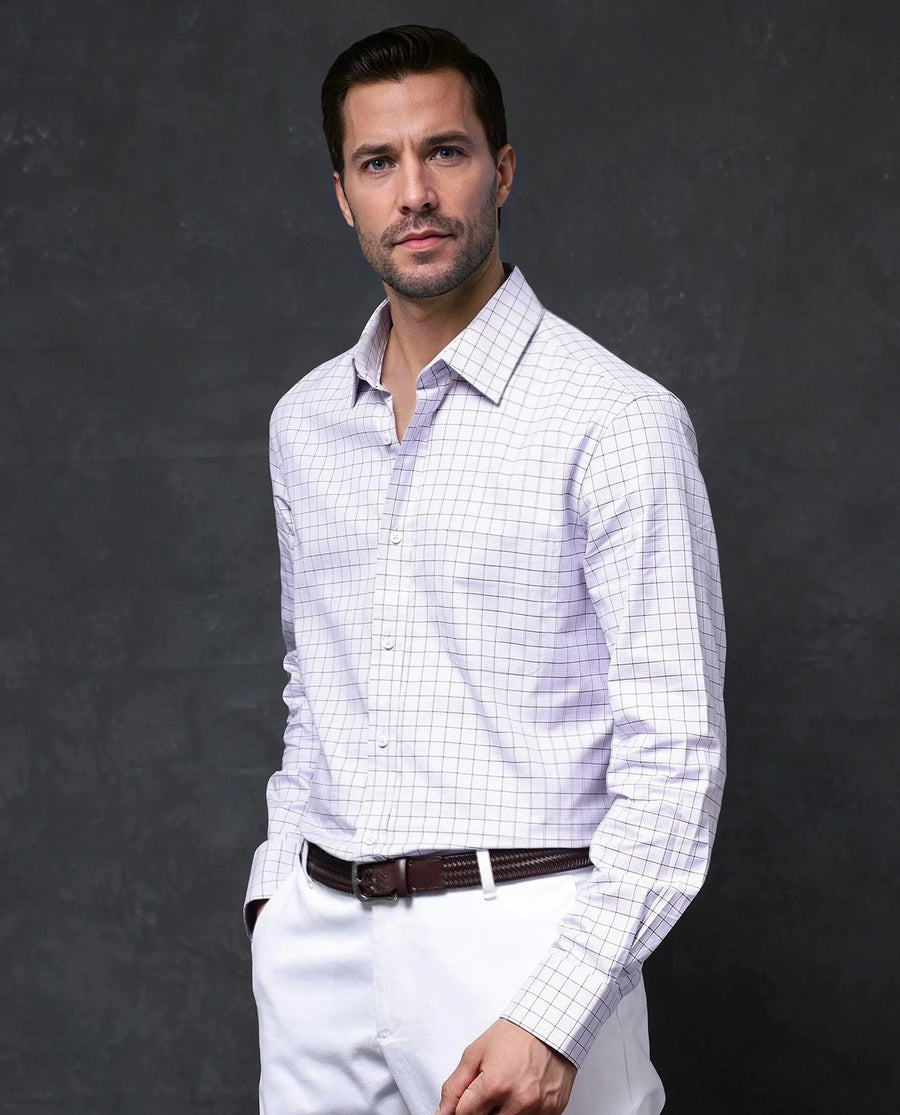 Rare Rabbit Men's Rooney Light Purple Cotton Checked Print Regular Fit Full Sleeve Collared Shirt