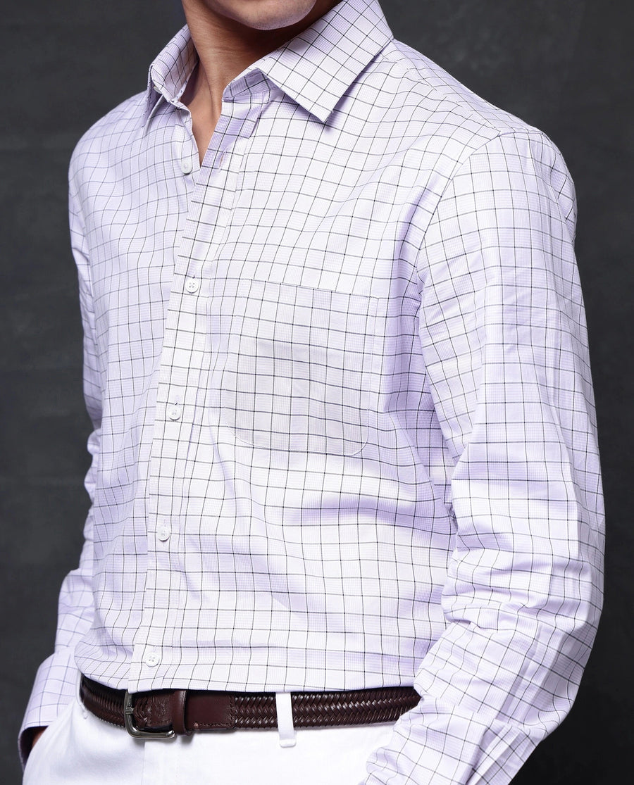 Rare Rabbit Men's Rooney Light Purple Cotton Checked Print Regular Fit Full Sleeve Collared Shirt