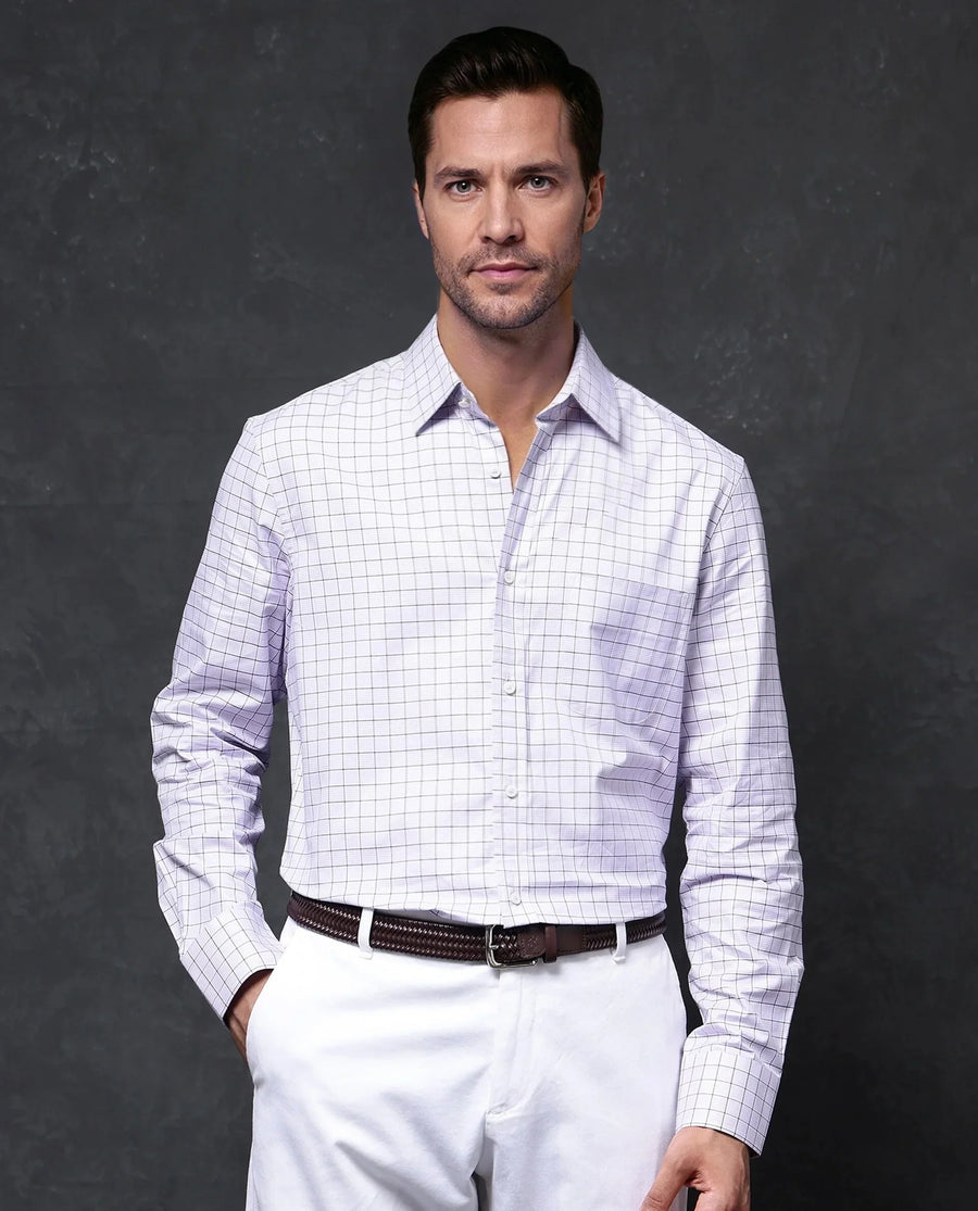 Rare Rabbit Men's Rooney Light Purple Cotton Checked Print Regular Fit Full Sleeve Collared Shirt