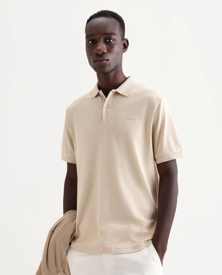 Rare Rabbit Men's Row-25 Beige Cotton Plain Regular Fit Half Sleeve Polo