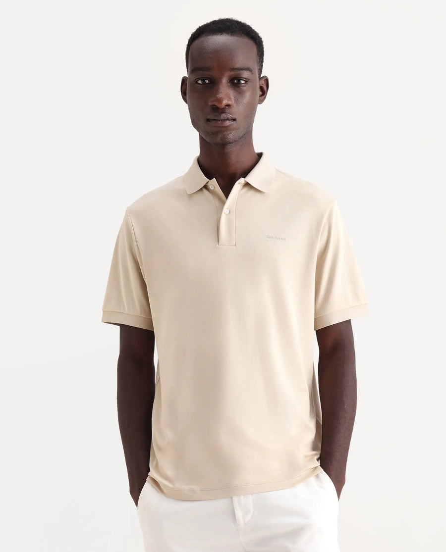 Rare Rabbit Men's Row-25 Beige Cotton Plain Regular Fit Half Sleeve Polo