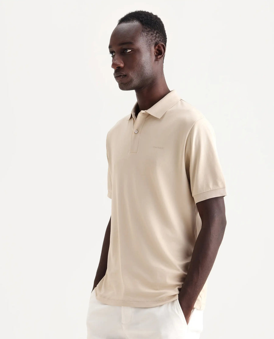 Rare Rabbit Men's Row-25 Beige Cotton Plain Regular Fit Half Sleeve Polo
