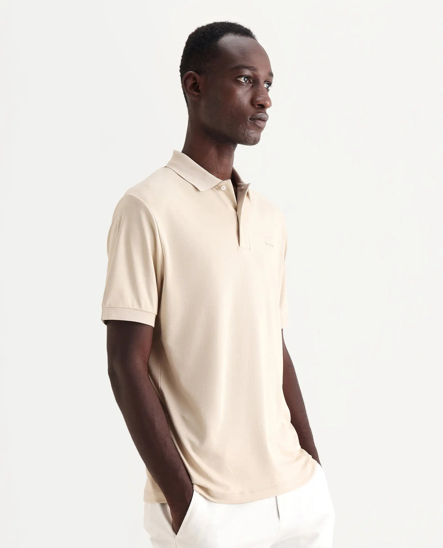Rare Rabbit Men's Row-25 Beige Cotton Plain Regular Fit Half Sleeve Polo