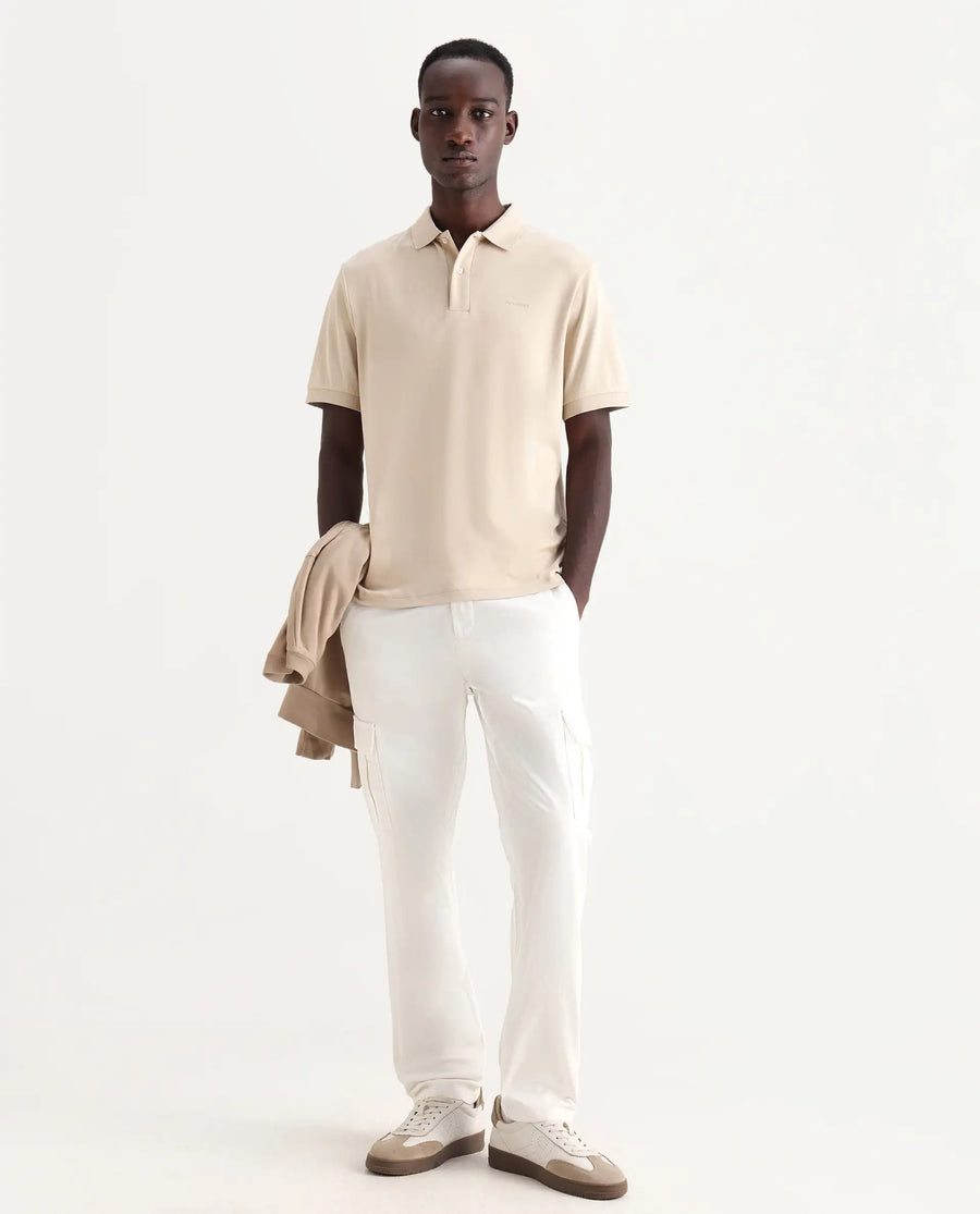 Rare Rabbit Men's Row-25 Beige Cotton Plain Regular Fit Half Sleeve Polo