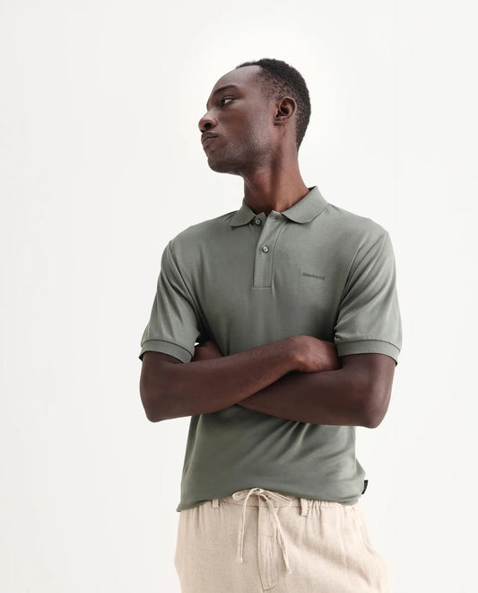 Rare Rabbit Men's Row-25 Dusky Green Cotton Plain Regular Fit Half Sleeve Polo