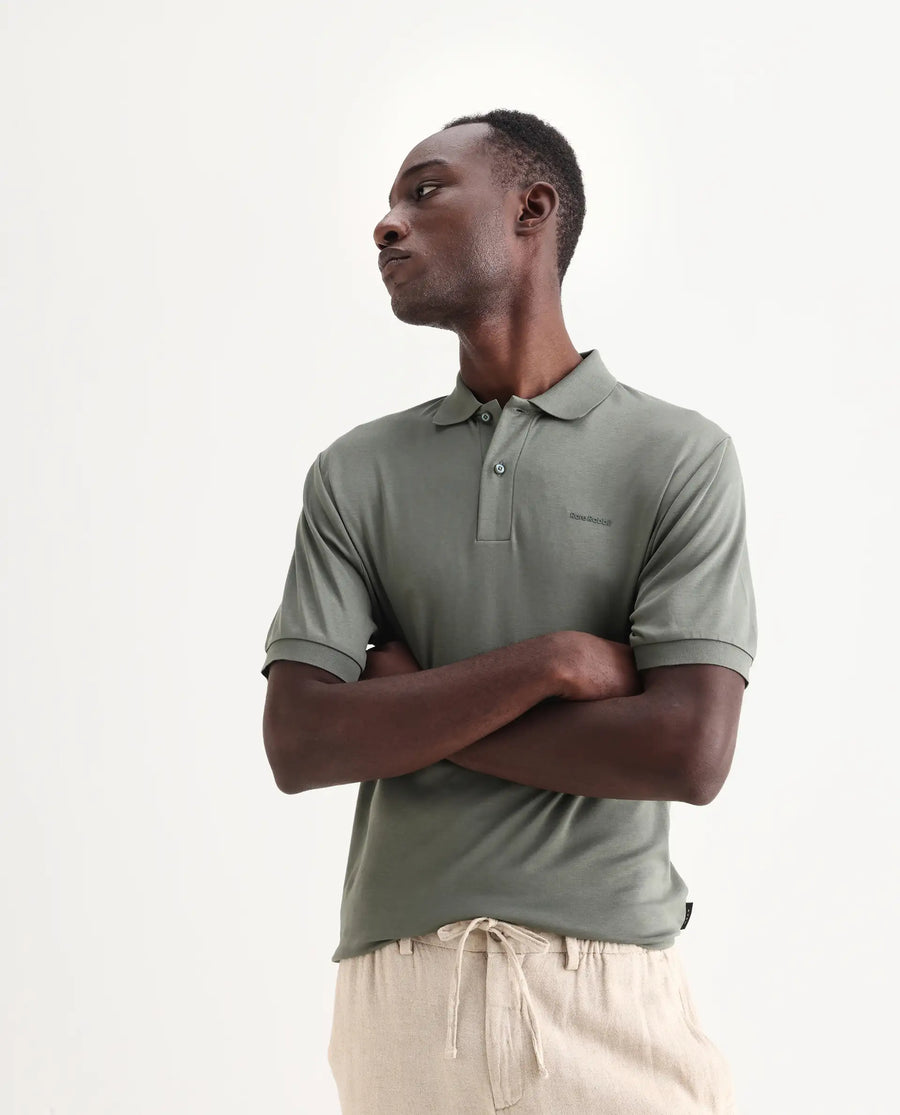 Rare Rabbit Men's Row-25 Dusky Green Cotton Plain Regular Fit Half Sleeve Polo