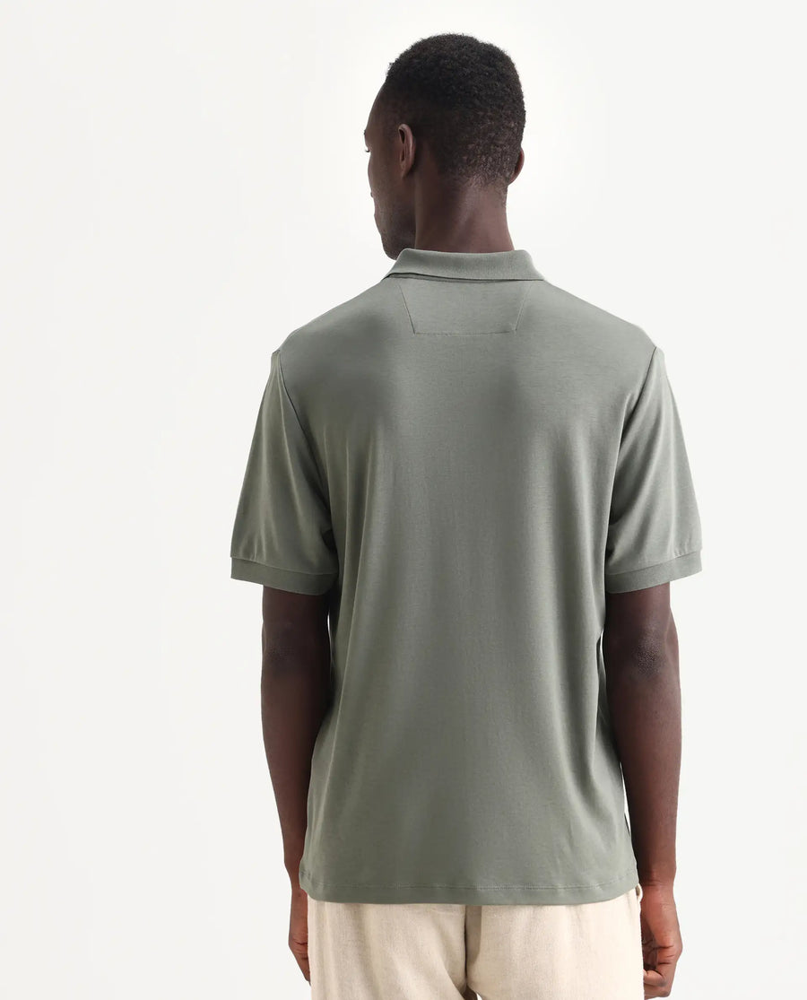 Rare Rabbit Men's Row-25 Dusky Green Cotton Plain Regular Fit Half Sleeve Polo