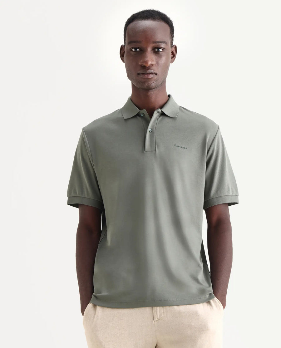 Rare Rabbit Men's Row-25 Dusky Green Cotton Plain Regular Fit Half Sleeve Polo