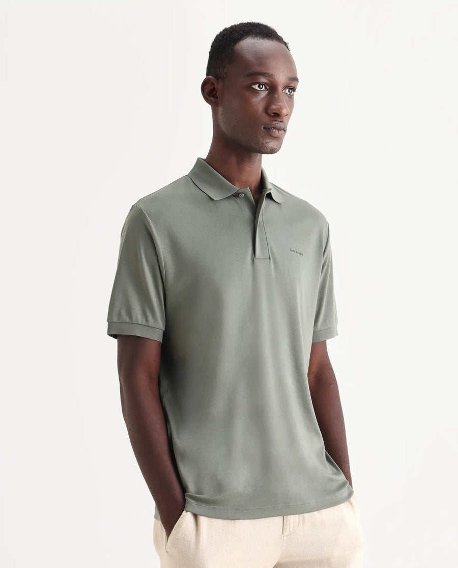 Rare Rabbit Men's Row-25 Dusky Green Cotton Plain Regular Fit Half Sleeve Polo