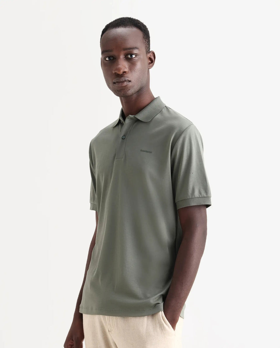 Rare Rabbit Men's Row-25 Dusky Green Cotton Plain Regular Fit Half Sleeve Polo