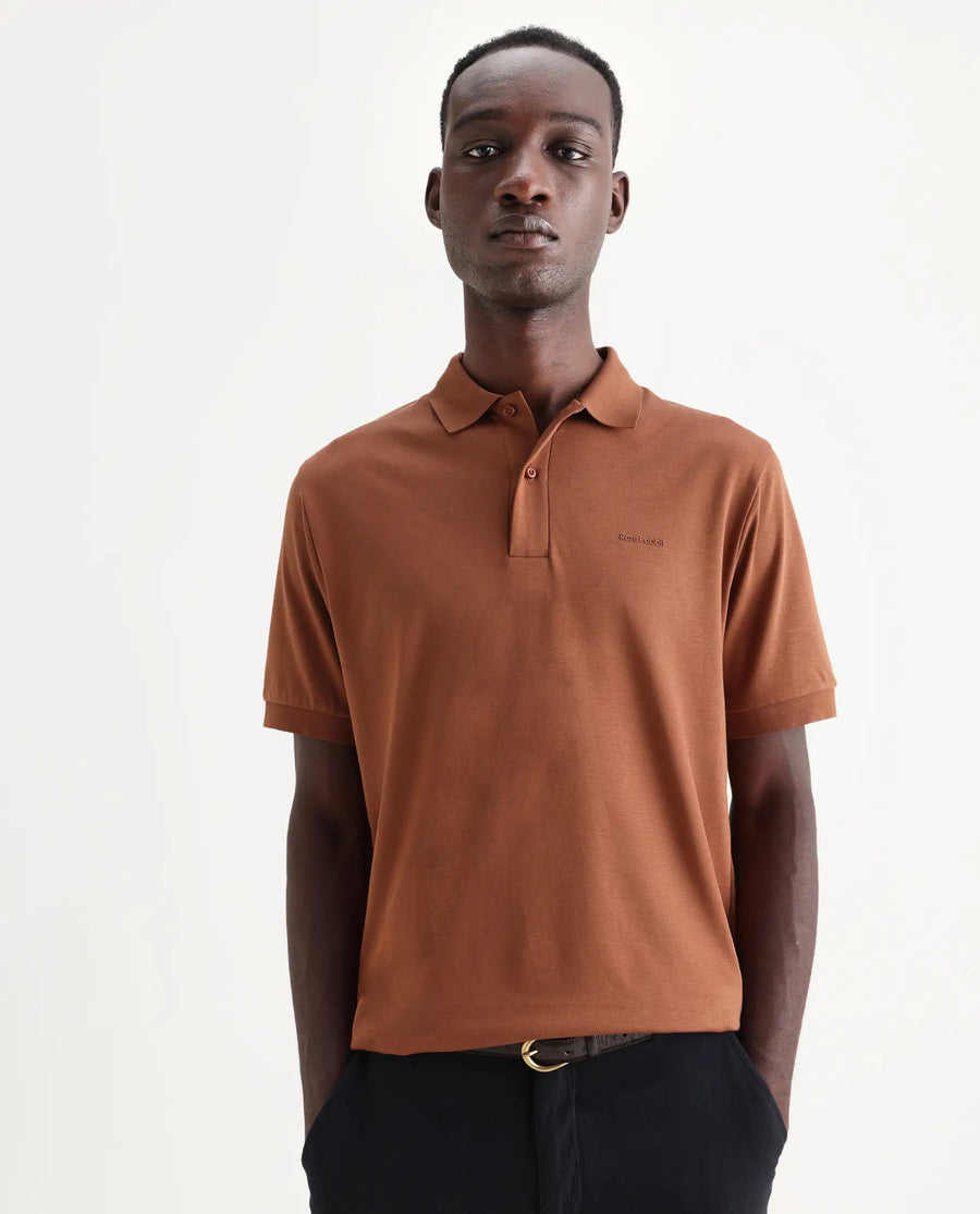 Rare Rabbit Men's Row-25 Rust Cotton Plain Regular Fit Half Sleeve Polo