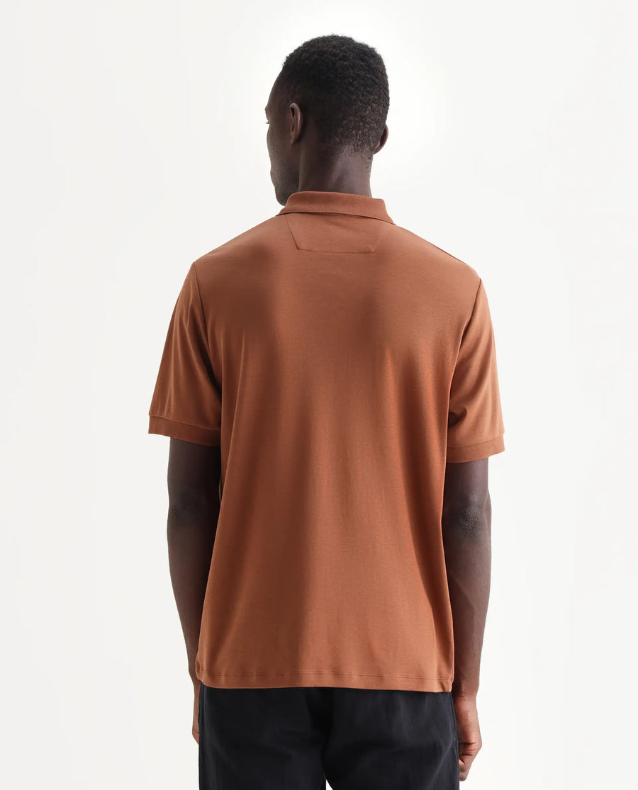Rare Rabbit Men's Row-25 Rust Cotton Plain Regular Fit Half Sleeve Polo
