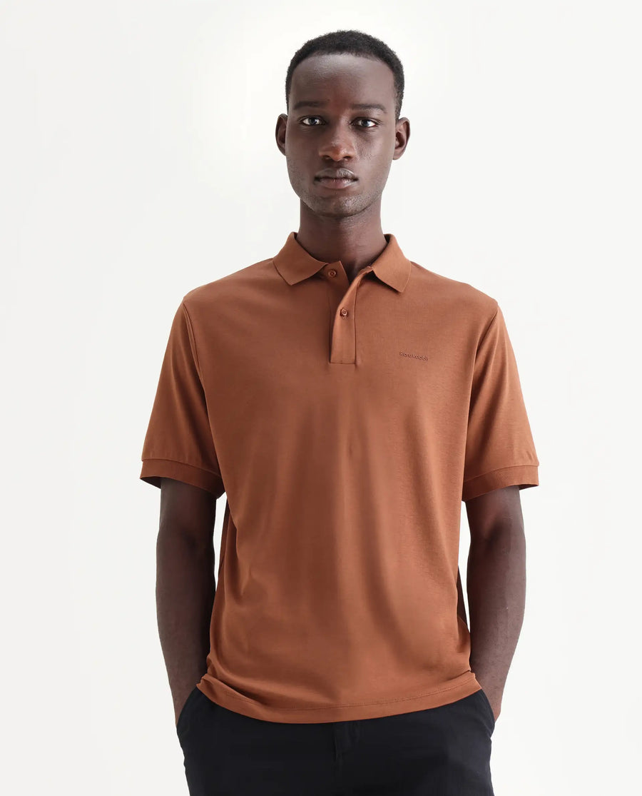 Rare Rabbit Men's Row-25 Rust Cotton Plain Regular Fit Half Sleeve Polo