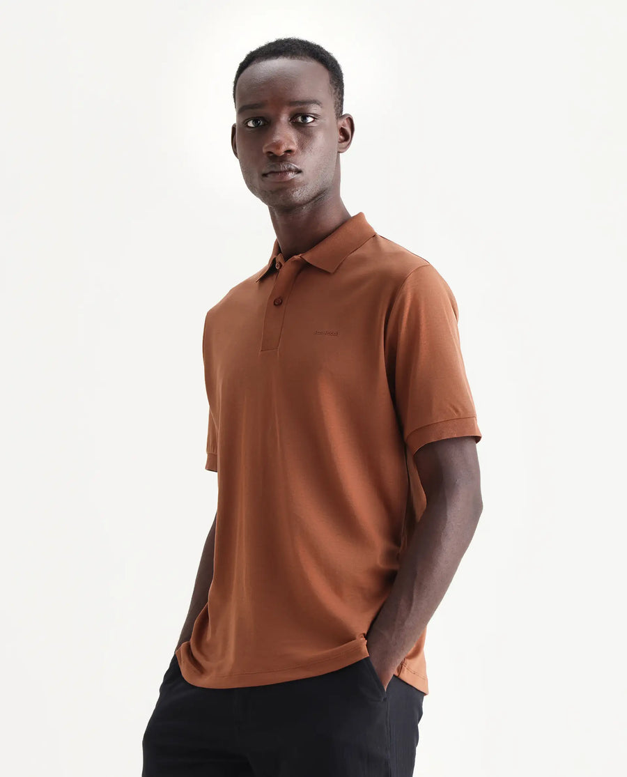 Rare Rabbit Men's Row-25 Rust Cotton Plain Regular Fit Half Sleeve Polo