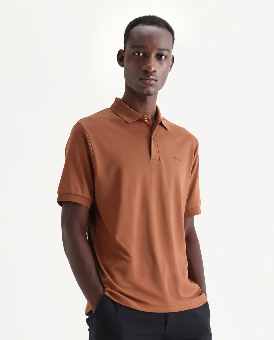 Rare Rabbit Men's Row-25 Rust Cotton Plain Regular Fit Half Sleeve Polo
