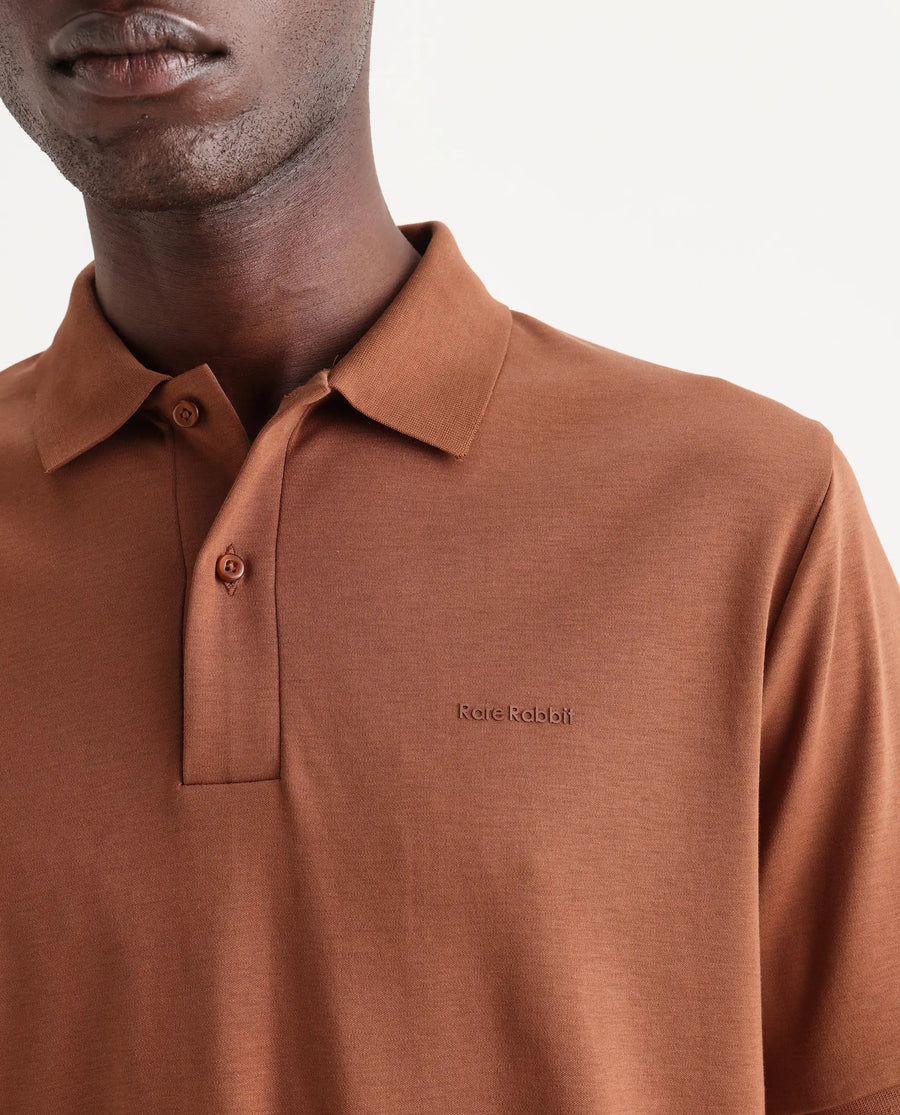 Rare Rabbit Men's Row-25 Rust Cotton Plain Regular Fit Half Sleeve Polo