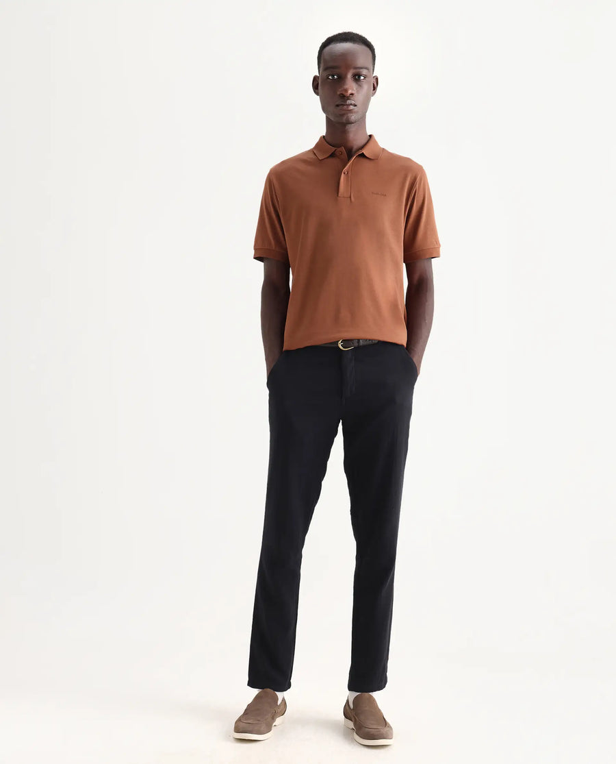 Rare Rabbit Men's Row-25 Rust Cotton Plain Regular Fit Half Sleeve Polo