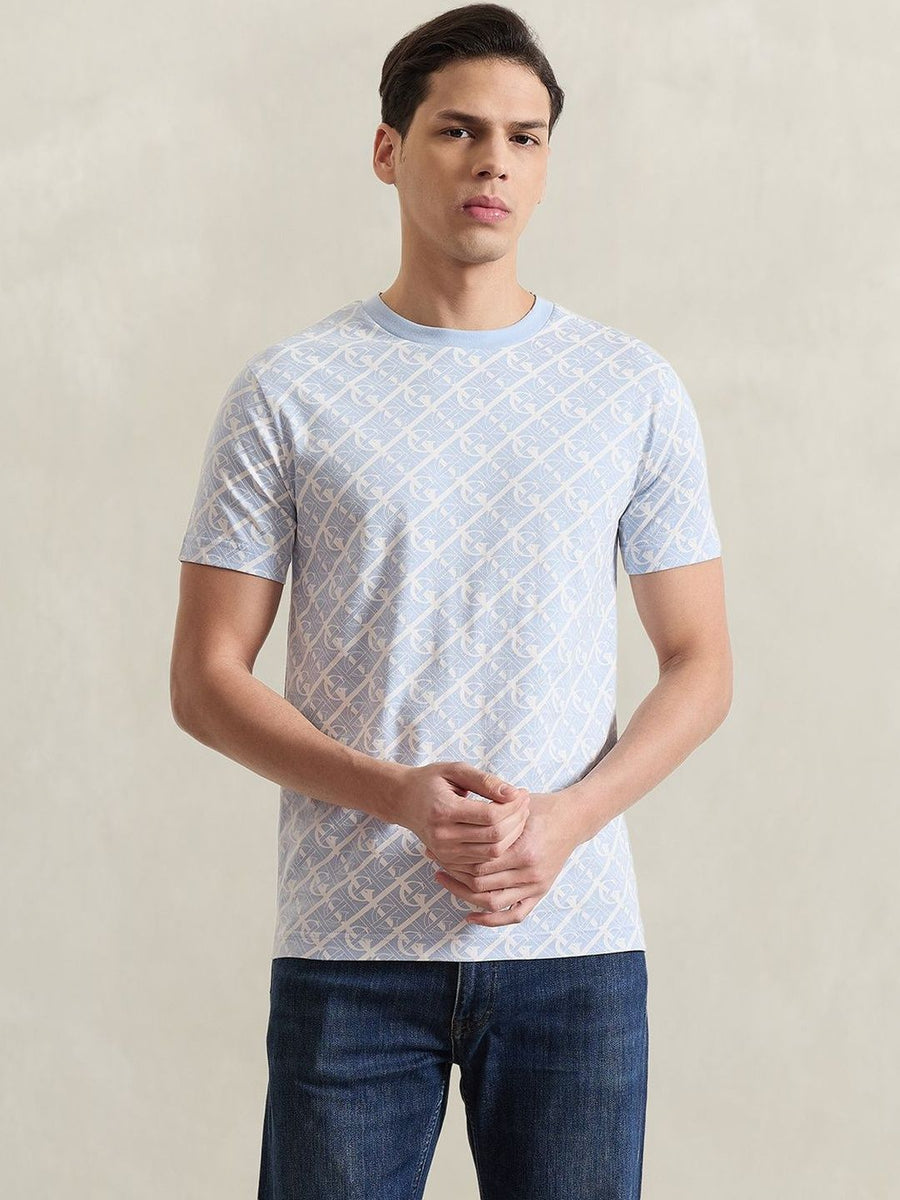 Gant Men Blue Printed Regular Fit Pure Cotton T-Shirt