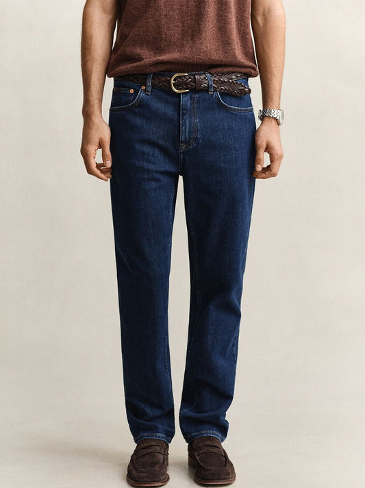 Gant Men Navy Blue Solid Stretchable Regular Fit Jeans