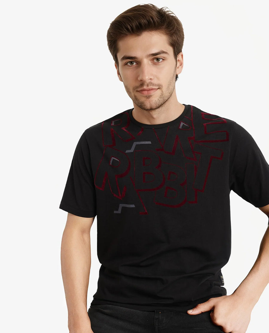 Rare Rabbit Men's Runi Black Cotton Blend Graphic Print Regular Fit Half Sleeve Crew Neck T-Shirt