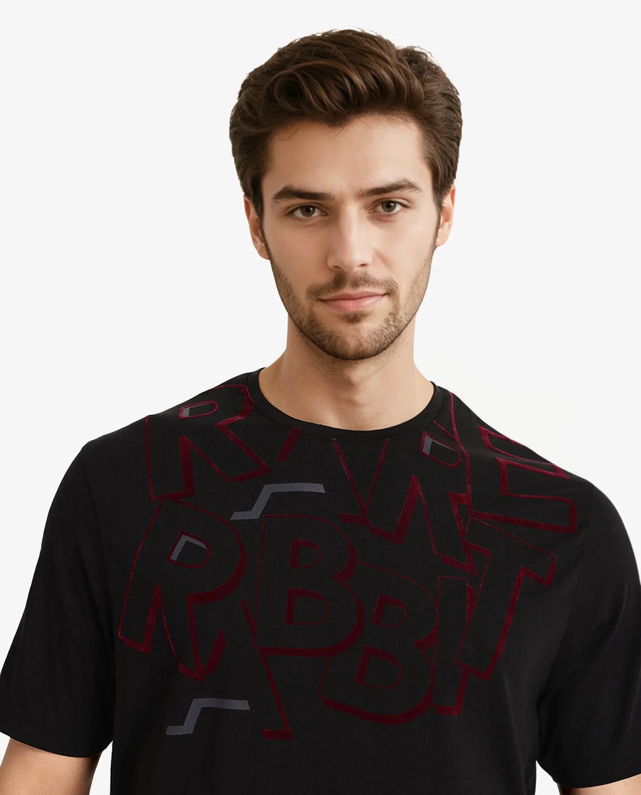 Rare Rabbit Men's Runi Black Cotton Blend Graphic Print Regular Fit Half Sleeve Crew Neck T-Shirt