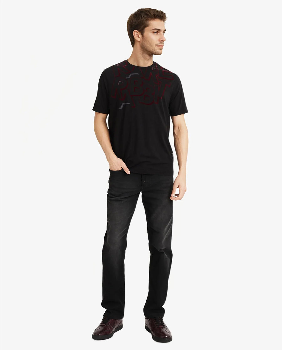 Rare Rabbit Men's Runi Black Cotton Blend Graphic Print Regular Fit Half Sleeve Crew Neck T-Shirt