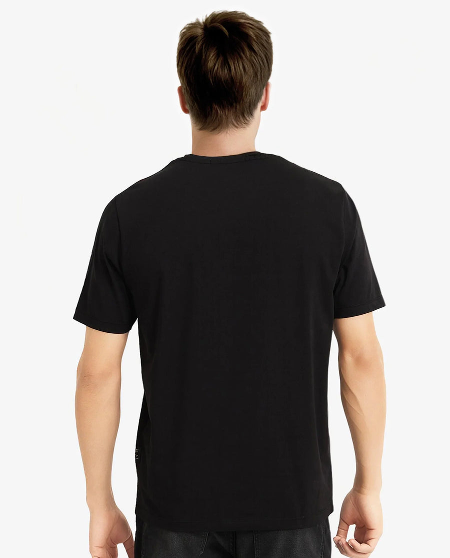 Rare Rabbit Men's Runi Black Cotton Blend Graphic Print Regular Fit Half Sleeve Crew Neck T-Shirt