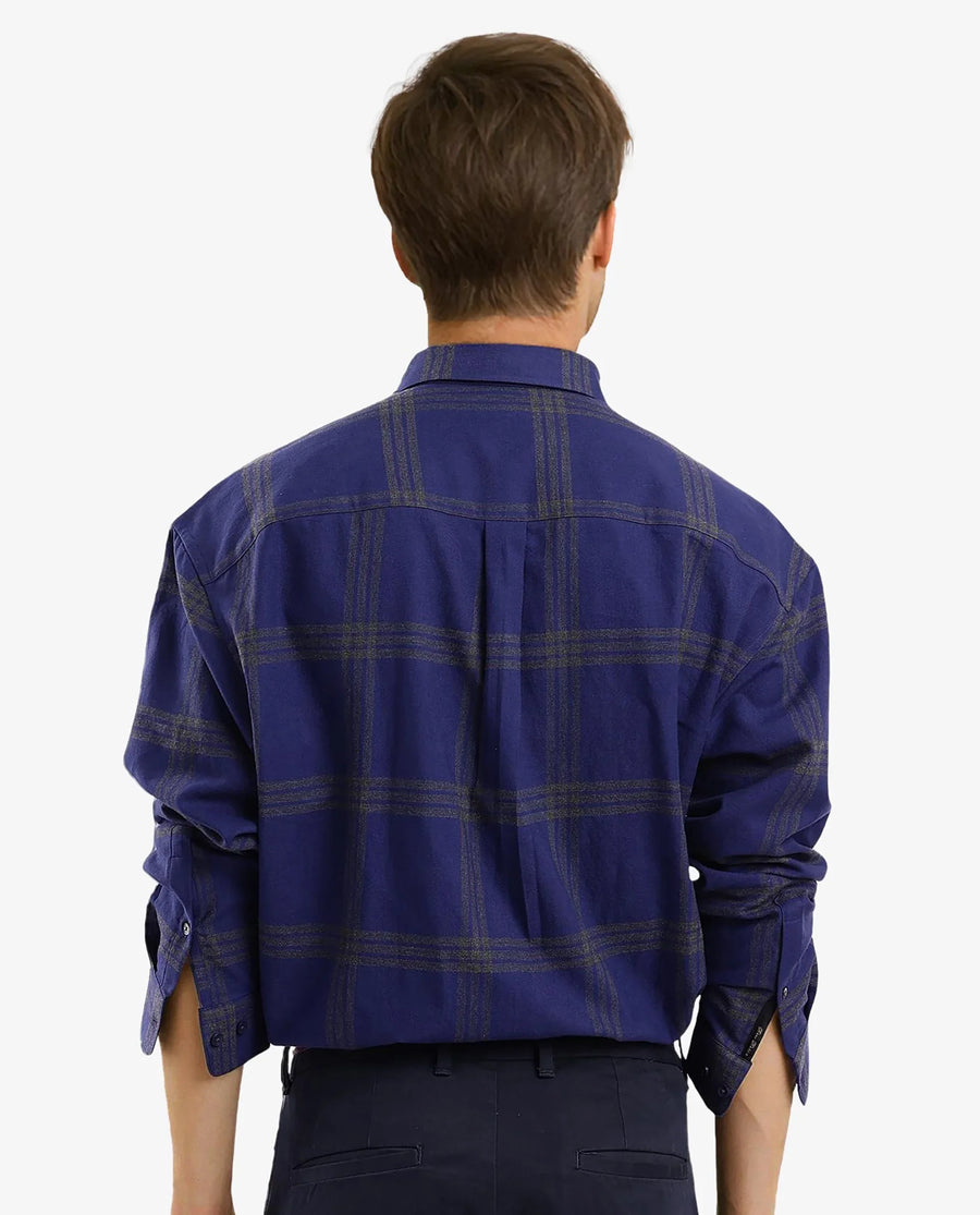 Rare Rabbit Men's Russ Dark Cotton Checked Print Regular Fit Full Sleeve Collared Shirt