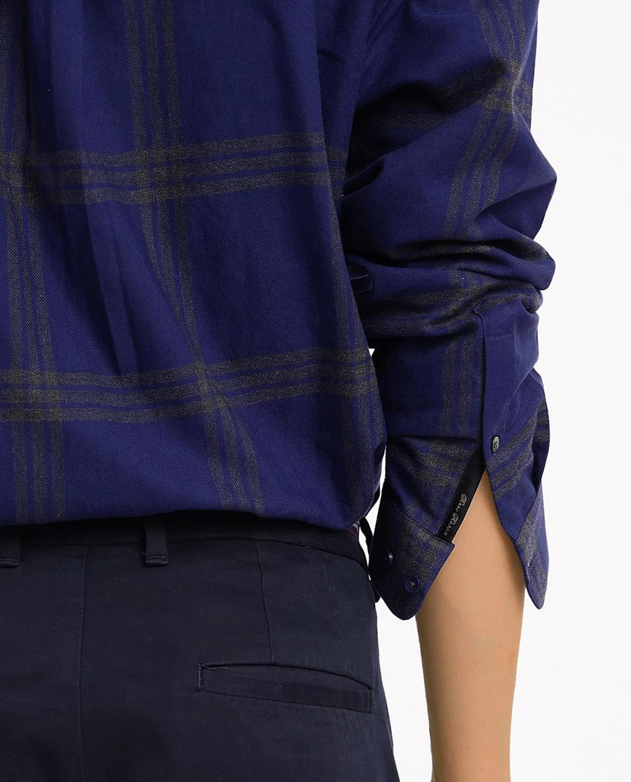 Rare Rabbit Men's Russ Dark Cotton Checked Print Regular Fit Full Sleeve Collared Shirt