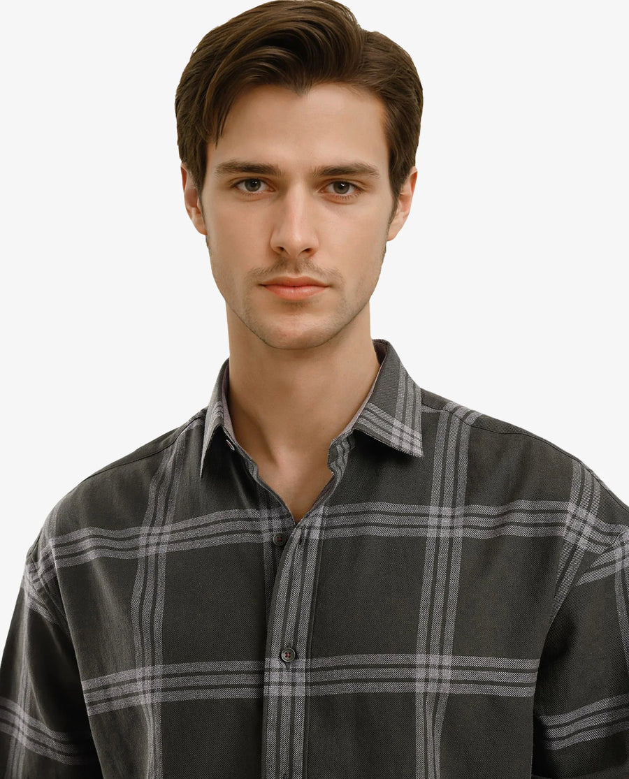 Rare Rabbit Men's Russ Dark Green Cotton Checked Print Regular Fit Full Sleeve Collared Shirt
