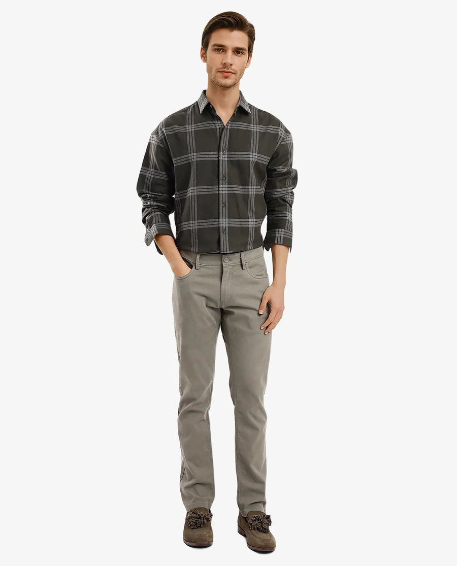 Rare Rabbit Men's Russ Dark Green Cotton Checked Print Regular Fit Full Sleeve Collared Shirt