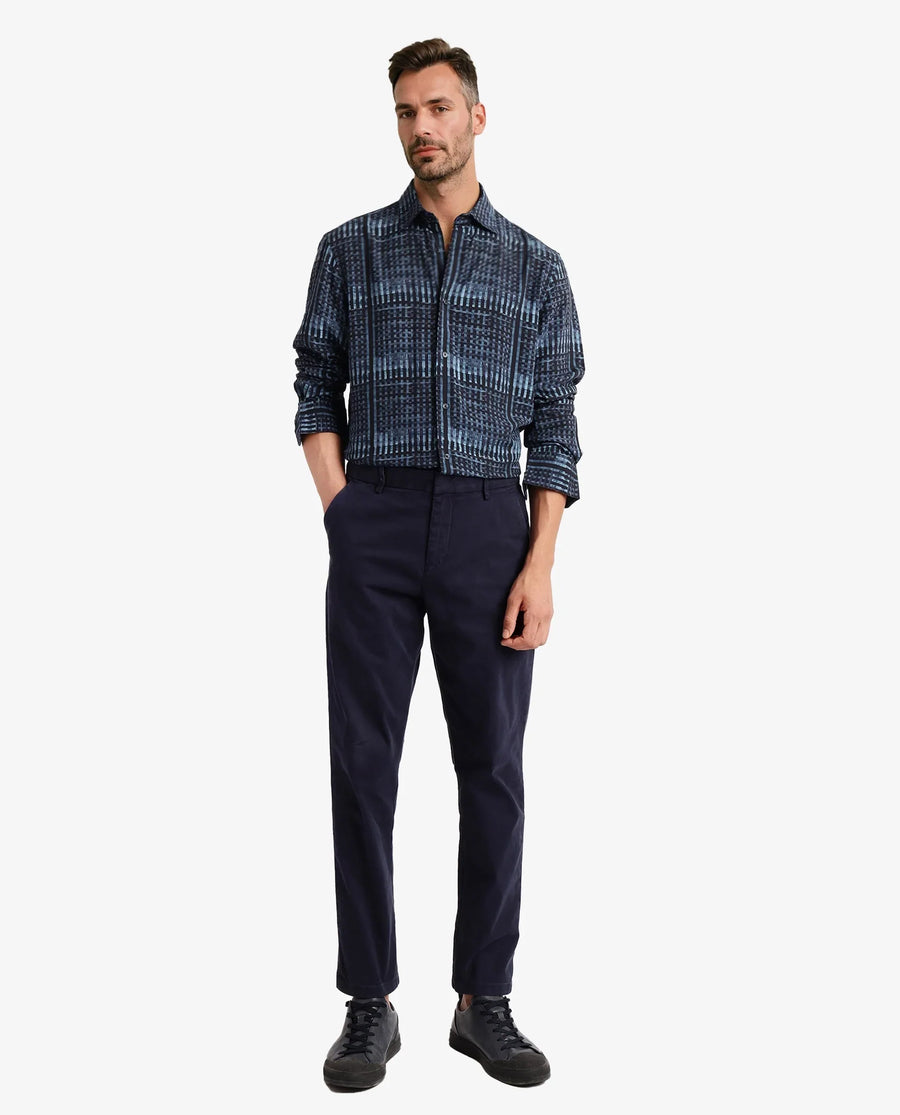 Rare Rabbit Men's Ryba Blue Cotton Geometric Print Regular Fit Full Sleeve Collared Shirt