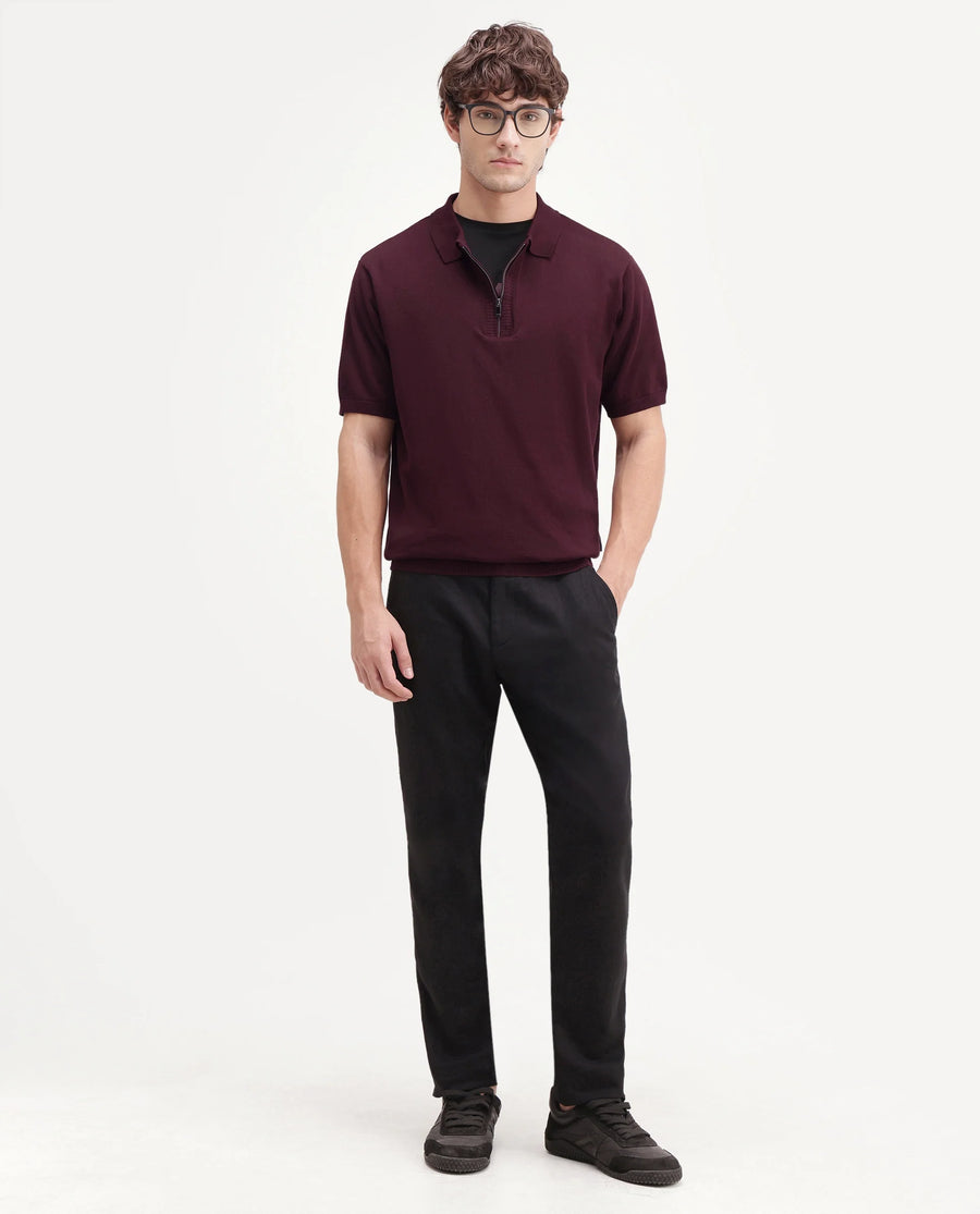 Rare Rabbit Men's Ryd Maroon Cotton Plain Regular Fit Half Sleeve Polo