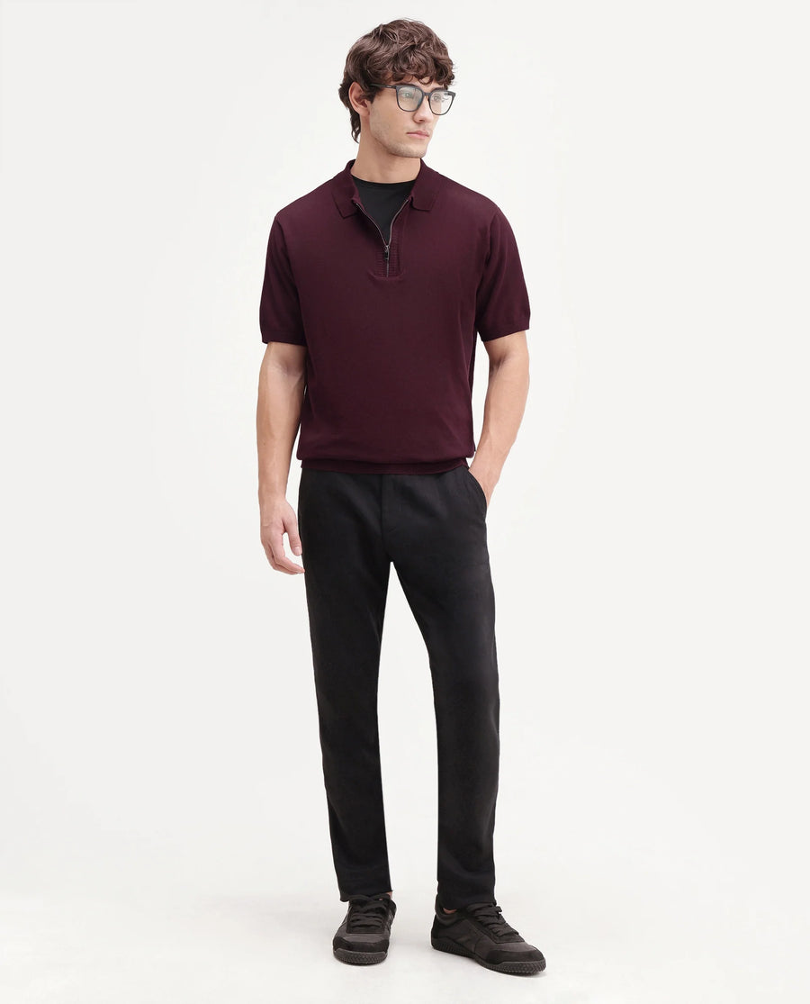 Rare Rabbit Men's Ryd Maroon Cotton Plain Regular Fit Half Sleeve Polo