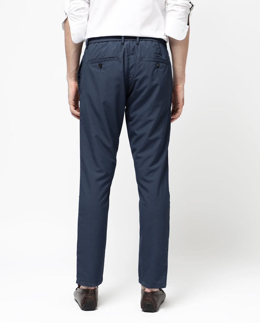Rare Rabbit Men's Saco Navy Polyester Checked Print Regular Fit Trouser